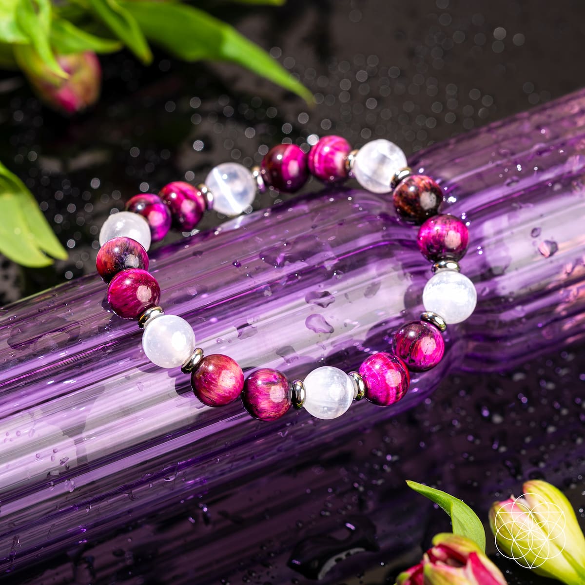 Pink Galaxy Tiger's Eye & Selenite Bracelet – Natural Crystal Beads